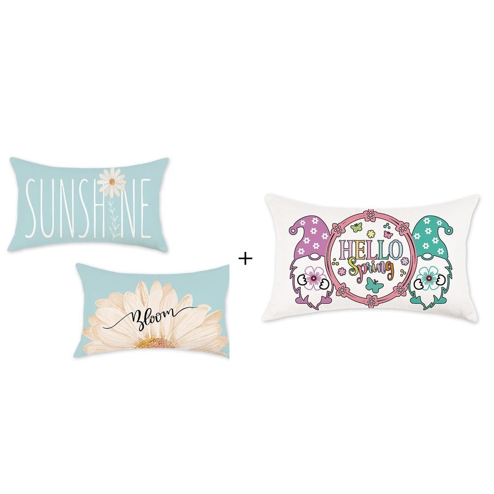 1568 Spring Summer Lumbar Pillow Covers 12x20 Inch Farmhouse Daisy Hello